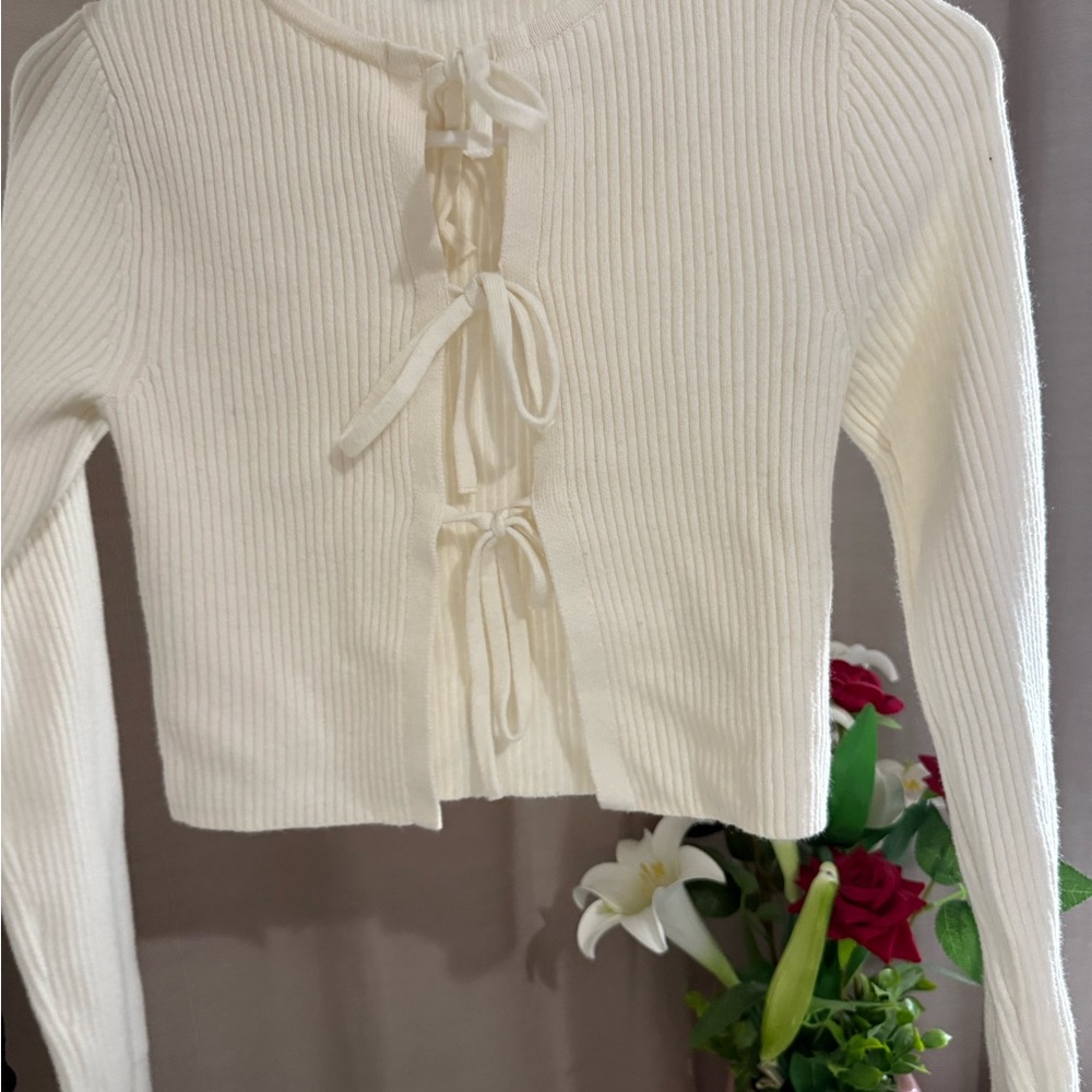 Wild Fable Cream Ribbed Tie-Front Blouse